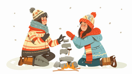 Happy eskimo teenagers playing game having fun togeth - obrazy, fototapety, plakaty