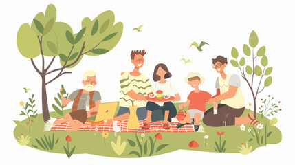 Obraz na płótnie Canvas Happy family relaxing on picnic blanket in city park