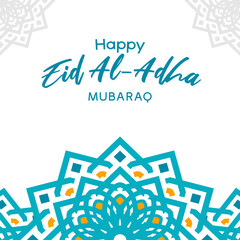 happy eid al adha mubarak design with blue arabesque pattern