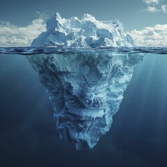 The iceberg's surface resembles a financial chart, concealing profound market insights in its unseen depths.