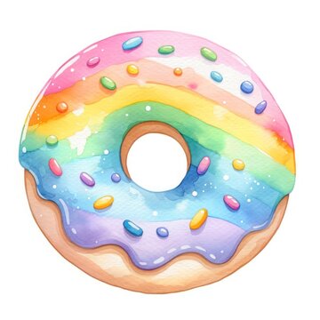 recommend clip art: cute donut rainbow watercolor clipart