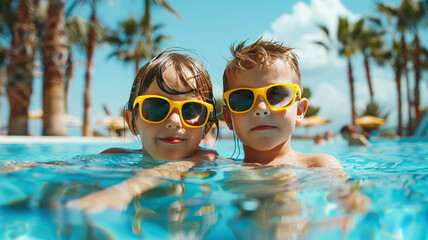 Naklejka premium children in the pool close-up