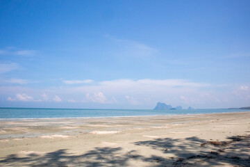 Fototapeta na wymiar Sand and Sea on sunny day in Chao Mai Beach at Trang, Thailand