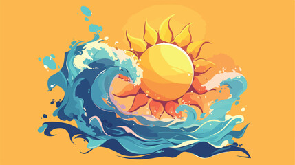 Abstract sun and waves thin lines logo vector 2d fl - obrazy, fototapety, plakaty