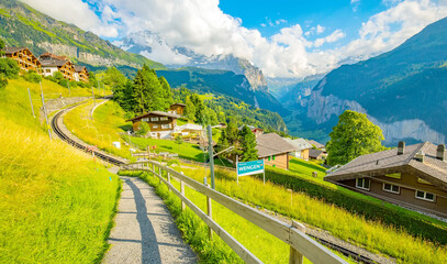 Wengen village in Swiss Alps, Switzerland landscape