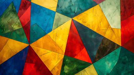 Abstract background with colorful geometric shapes. including triangles and squares in reds