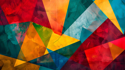 Abstract background with colorful geometric shapes. including triangles and squares in reds