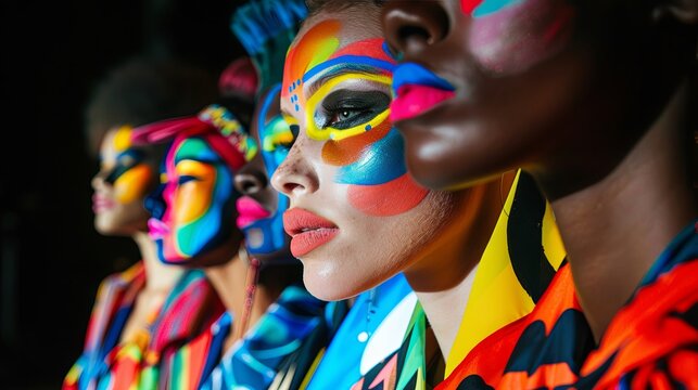 Colorful face paint on diverse group of young adults