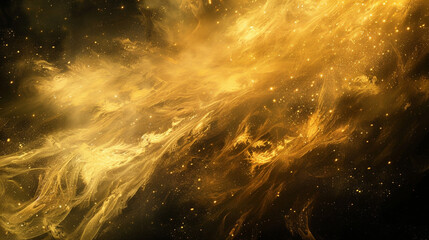 A golden ethereal haze flowing gracefully in a sea of darkness