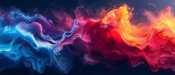 Obraz premium Colorful abstract painting with blue and red waves