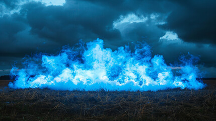 A scene of electric blue smoke on a dark field, mimicking the sudden flash of lightning across the sky.