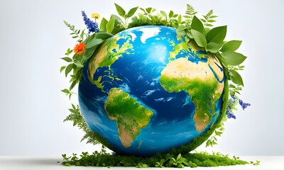 Prosperous land. Vibrant plants cascade from the healthy blue and green earth. Celebrate Earth Day. Generative AI