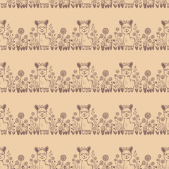 Alpaca in flowers cute vector seamless pattern