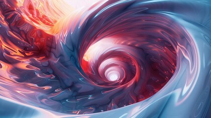 A whirlpool of blue and red liquid with a bright light at the end of the tunnel.