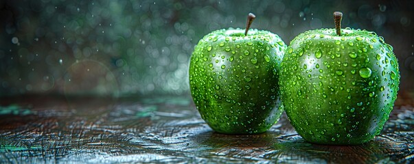 green apples on dark rustic wooden background