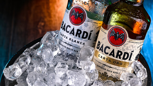 Bottles of Bacardi rum in crushed ice