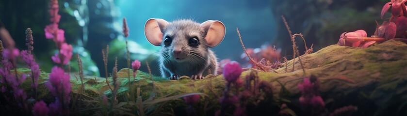 A sci-fi rat exploring an alien planet, discovering plants that whisper secrets about the universes mind, 
