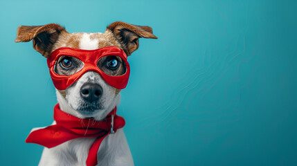 Dog super hero costume. little jack russell wearing macot, generative ai - obrazy, fototapety, plakaty