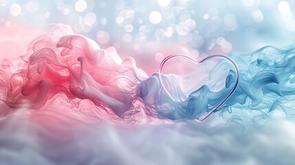 Pink and blue smoke forming a heart shape - obrazy, fototapety, plakaty