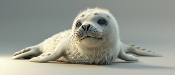 A cute baby harp seal pup with big eyes