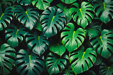 Verdant Tapestry: Dark Green Leaves - Vibrant Background Illustration. generative AI