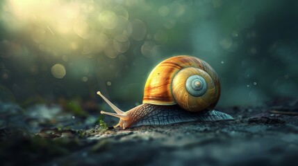 A snail resting on wet ground under rain - Powered by Adobe