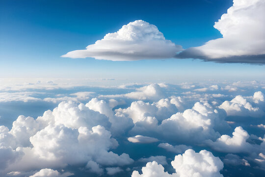 Soaring Serenity: Majestic White Clouds Paint the Tranquil Sky. generative AI