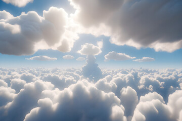 Fototapeta premium Cloud Sea Above: Breathtaking View from Airplane Window. generative AI