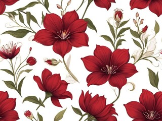Seamless floral pattern with red flowers on a white background. - 790153715