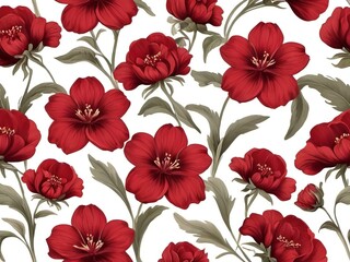 Seamless floral pattern with red flowers on a white background. - 790153756