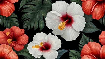 a seam of tropical flowers and leaves - 790154121