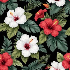 a seam of tropical flowers and leaves - 790154160