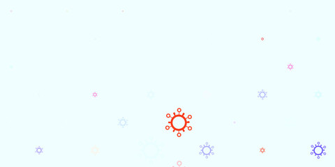 Light blue, red vector background with covid-19 symbols.