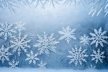 Fototapeta na wymiar Winter's Embrace: Frosted Window with Ice Texture - Wintery Background. generative AI