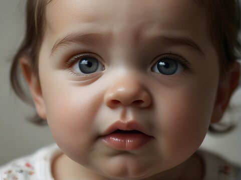 Close-up photo of a cute Little baby girl crying and screaming against. Generative AI