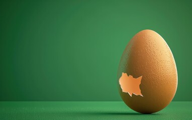 Broken Egg with Hole on Green Background Concept of Imperfection, Fragility, and Vulnerability in Nature