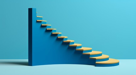Obraz premium Abstract picture of a white spiral stair settles near a blue wall background. Generative AI.