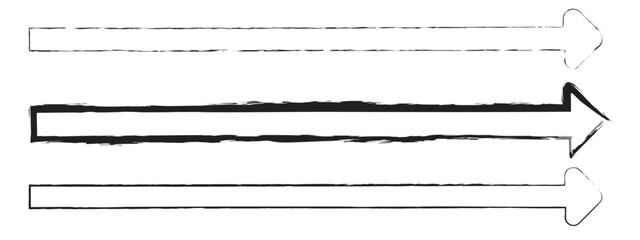 Black hand-drawn brush stroke arrow isolated on a white background.