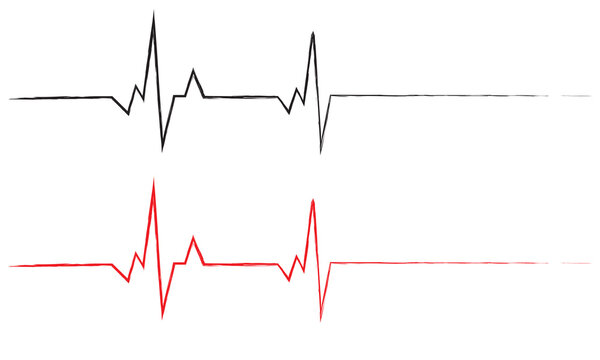   Two ecg heartbeat lines hand sketched collection. EPS file with white background. Vector illustration. 