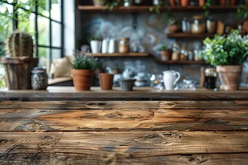 table wooden interior counter kitchen wood empty home desk blurred display background room texture space design