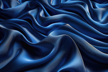 A digital art composition featuring an abstract background of deep blue silk fabric, with soft folds and subtle lighting effects creating a sense of depth and texture. Created with Ai - obrazy, fototapety, plakaty
