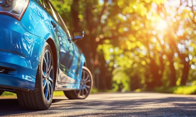 Blue car on asphalt 
