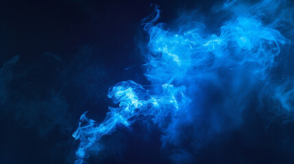 Amidst the darkness, a solitary plume of electric blue smoke rises, its shape resembling a vibrant lightning bolt pulsating with untamed energy and vitality.