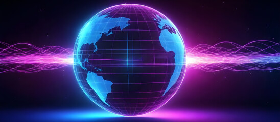 A blue and purple sphere emitting lines of light in different directions