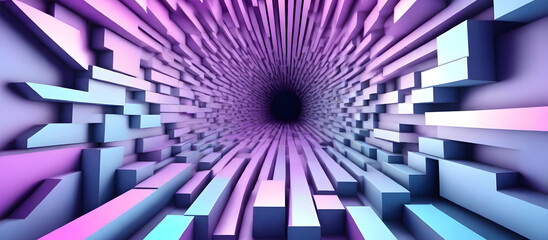 A tunnel painted in shades of purple and blue, creating an abstract and futuristic atmosphere. Geometric abstract background wallpaper