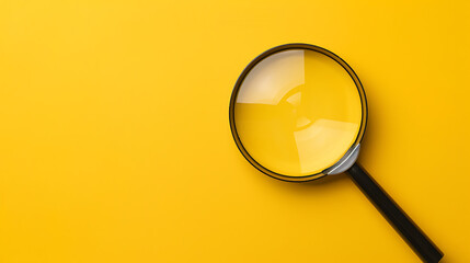 Magnifying glass on yellow background, top view with copy space. - obrazy, fototapety, plakaty