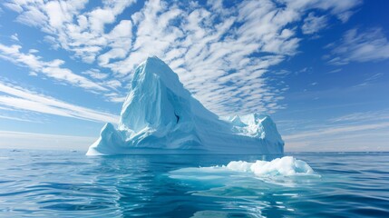 Melting glaciers with icebergs floating in clear blue water, dramatic sky backdrop - Powered by Adobe
