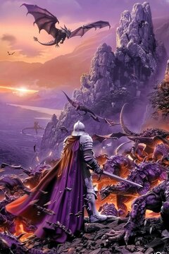 A knight in power armor and his robotic dragon battle a horde of mutated creatures in a desperate fight for survival ,