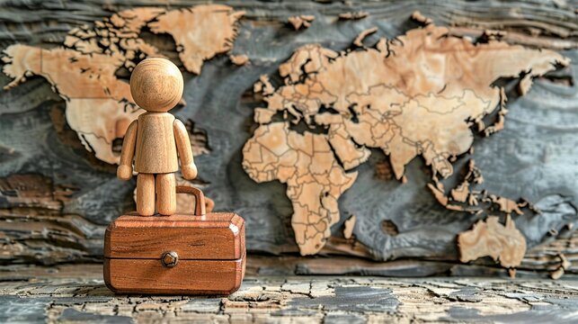 Global Expansion Depict a wood doll with a world map and suitcase