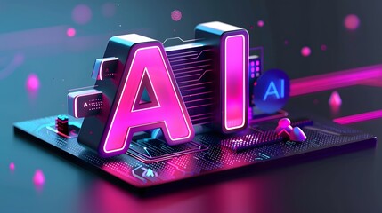 3D logo with the letters AI in purple and blue, for artificial intelligence vector illustration design.